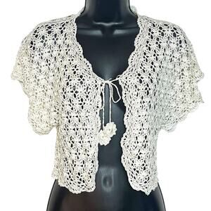 VTG CROCHETED SWEATER 90s Y2K COTTAGE FAIRY BOHO WESTERN S KROCHETTA BY PAPILLON